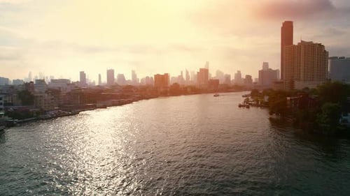 4K : Aerial drone footage fly over the Chao Phraya River
