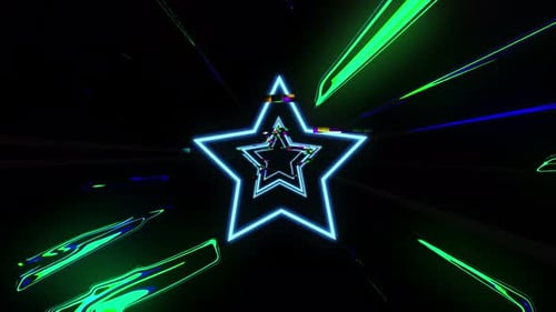 Abstract Neon Glitch Star Tunnel Motion Background