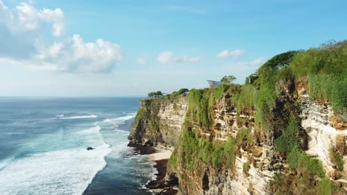 Fly Along Uluwatu Cliff Blue Ocean Sky