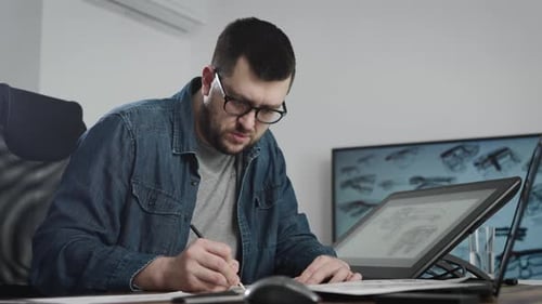 Ein talentierter Industriedesigner skizziert ein Auto