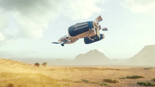 Futuristic Spaceship Landing in a Desert Environment