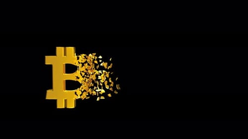 Golden Bitcoin Symbol Shattering Logo Reveal Transition