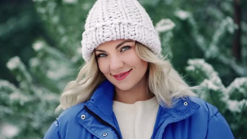 Smiling Woman in Winter Landscape