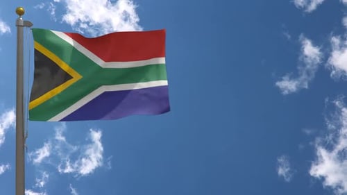 South Africa Flag Waving in Blue Sky