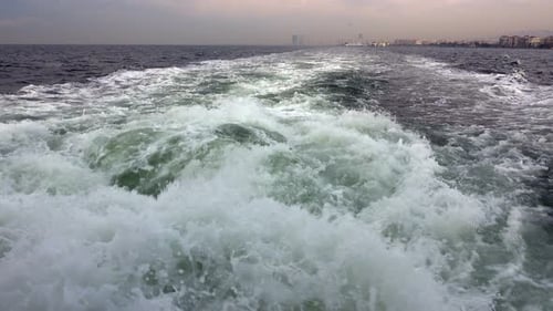 Sea Water Waves Behind Ferryboat 1
