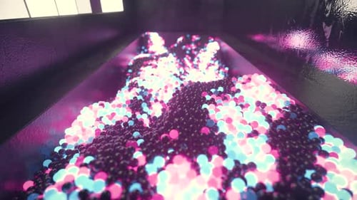 Abstract Neon Glowing Spheres Fluid Wave Motion Background