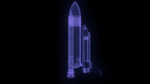 Futuristic Rotating Wireframe Rocket Hologram 3D Animation