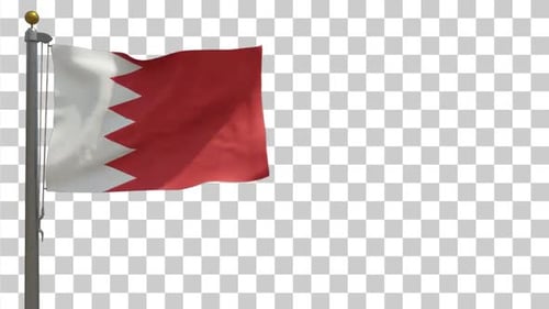 Bahrain Flag Waving on Pole with Transparent Background