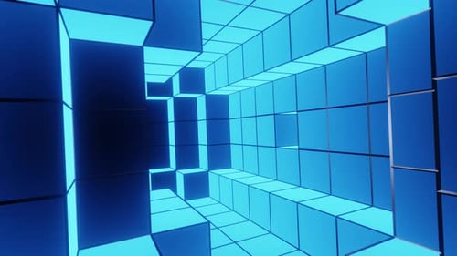 Vj Loop Background Of The Travel Through The Blue Neon Cubic Room 4K