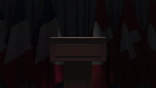 Podium and Waving National Flags Reveal Animation