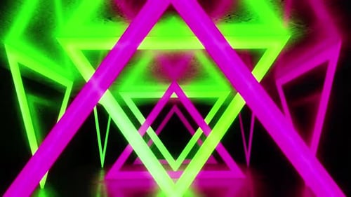 Abstract Neon Geometric Tunnel with Glowing Triangles