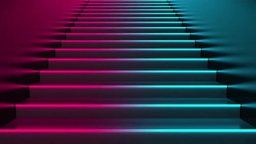 Rolltreppe mit Neonlichtern Abstrakter Hintergrund mit Rolltreppe