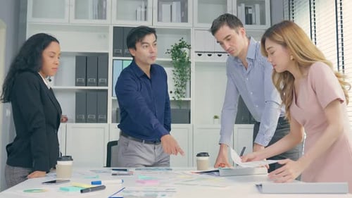 Group of young businessman and businesswoman people working in office. Attractive employee brainstor