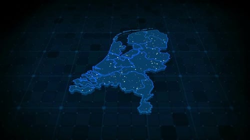 Futuristic Netherlands Map with Digital Data Points