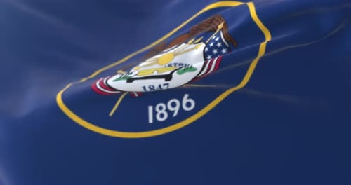 Realistic Waving Utah State Flag with Emblem and Seal