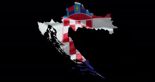 Waving Flag of Croatia Inside Map Shape Animation