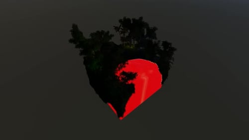 Casa isométrica en medio de la selva roja por la noche