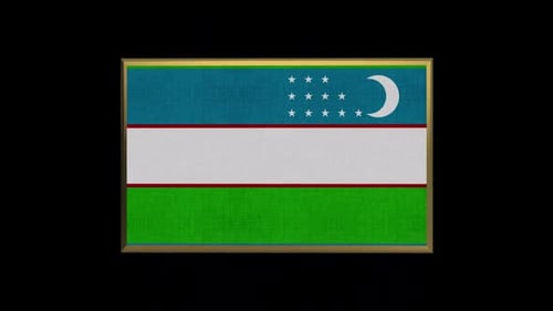 Animated 3D Uzbekistan Flag in Golden Frame
