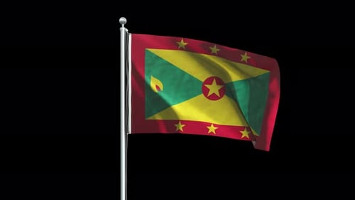 Waving Grenada National Flag on Pole Animation
