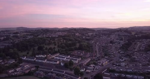 Aerial View of Suburban Neighborhood at Sunset
