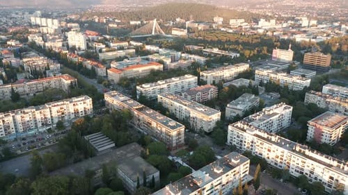 Parks and streets lined with evergreen trees in a sustainable eco city - green urbanism