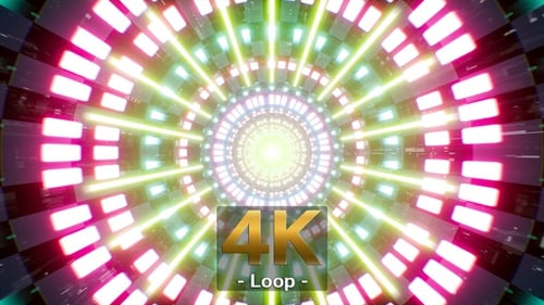 Flickering Light Green Beam in the Circle Lamp Disco Tunnel