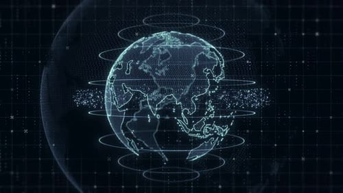 Технологический фон глобальной карты мира, визуализация больших данных с помощью цифрового глобуса V2
