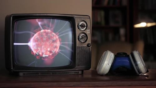Retro Television Displaying a Virus with Mask