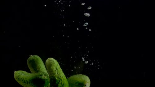 Cucumbers Falling and Floating in Clear Water
