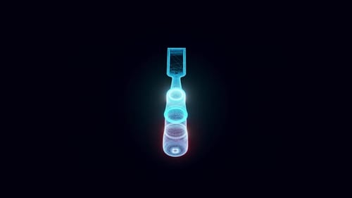 Futuristic Holographic Chisel Tool 3D Wireframe Rotation