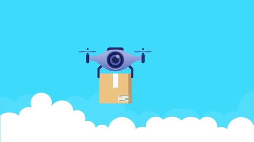 Modern Animated Drone Flying with Package Delivery
