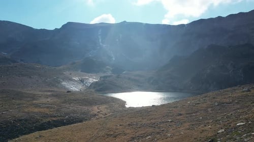 lake between mountains aerial view