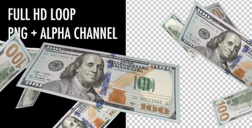 Flying US 100 Dollar Bills Alpha Channel