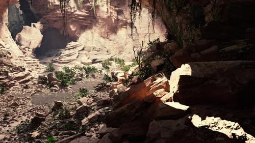 Sunlight Penetrates and Illuminates the Exit From the Cave
