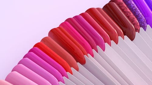 Seamless looping animation of nail polish arranged in a circle. Bright colours.