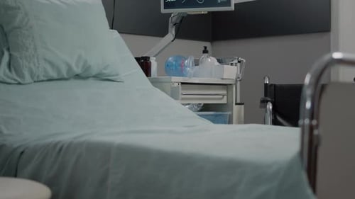 Close Up of Heart Rate Monitor in Empty Hospital Ward