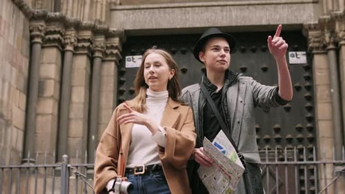 Young Tourists Exploring Historic City Together