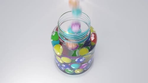 Colorful Pills Filling a Vitamin Jar and Bottle Label Reveal