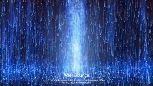 Futuristic Digital Blue Particles Falling with Central Light Beam