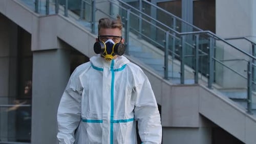 Young Adult Wearing Protective Gear in Urban Setting
