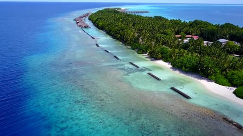 Aerial drone panorama of bay beach by ocean and sand background