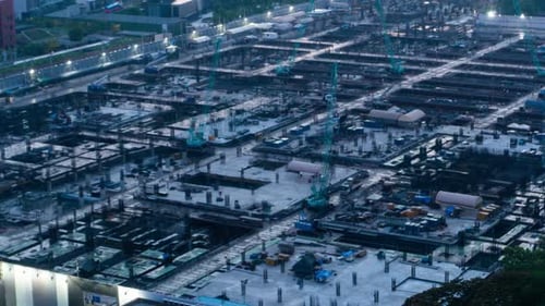 Time Lapse of Construction Site with Heavy Construction Machinery in Metropolis