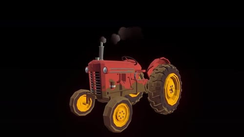 Low Poly 3D Animated Tractor with Smoke Loop