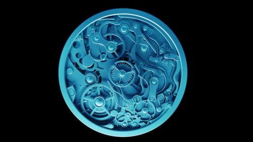 Futuristic Blue Mechanical Gears Animated Clockwork Mechanism