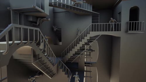 Impossible Staircase Loop with Walking Figures Animation