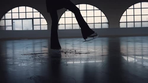 Une jeune femme patine sur la Dark Ice Arena