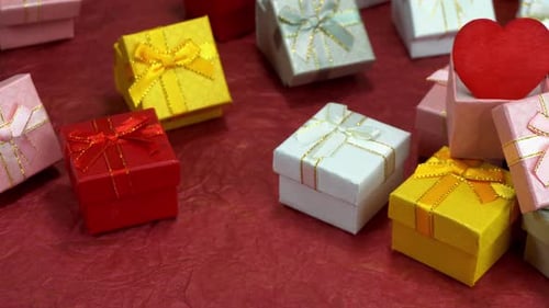 Festive Presents with Red Heart on Display