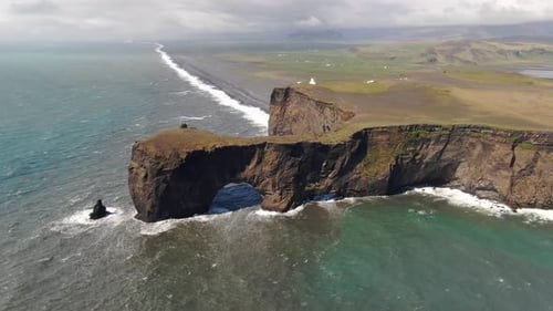 Aerial shot of Dyrholaey, the southernmost point in mainland Iceland