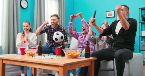 Joyful Multicultural Sport Fans and Charming Girl Cheering and Screaming Loud While Watching Sport