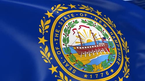Waving New Hampshire State Flag with Seal